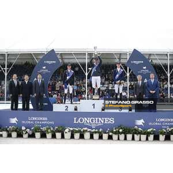 LGCT of Shanghai - Prize giving ceremony - Gregory Wathelet (BEL), Ben Maher (GBR), Daniel Deusser (GER), Dennis LI, Mr Chen Qun, Mr Xu Bin, Mr Zheng Yuanhu, Mr Jan Tops - Shanghai, - 21 April 2018 - ph.Mario Grassia/LGCT