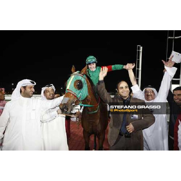 the winning connection of the Qatar International Cup with Gerald Avranche on Casemate, trainer Moghsen and owner Hussein Ali Bukanan Doha, Al Rayyan Park, 28th febr. 2008 ph. Stefano Grasso