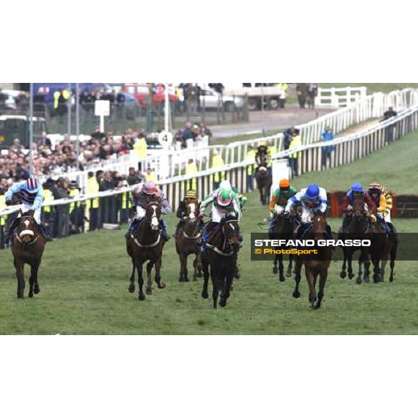 Robert \'chocolate\' Thornton on Katchit (3rd from left) flies towards the post and wins the Smurfit Kappa Champion Hurdle Challenge Trophy beating Tom Scudamore on Osama (at his left) Cheltenham The Festival , 1st day 11th march 2008 ph. Stefano