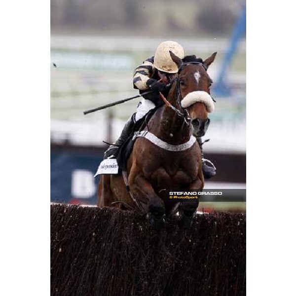 Denis O\' Regan on Tidal Bay jumps the last fence and goes to win the Irish Indipendent Arkle Challenge Trophy Steeple Chase Cheltenham The Festival , 1st day 11th march 2008 ph. Stefano Grasso