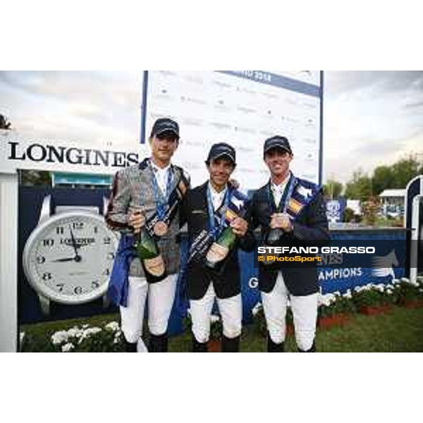 LGCT of Madrid - Prize giving -Nicola Philippaerts, Eduardo Alvarez Aznar (ESP), Ben Maher (GBR) - 5 May 2018 - ph.Stefano Grasso/LGCT