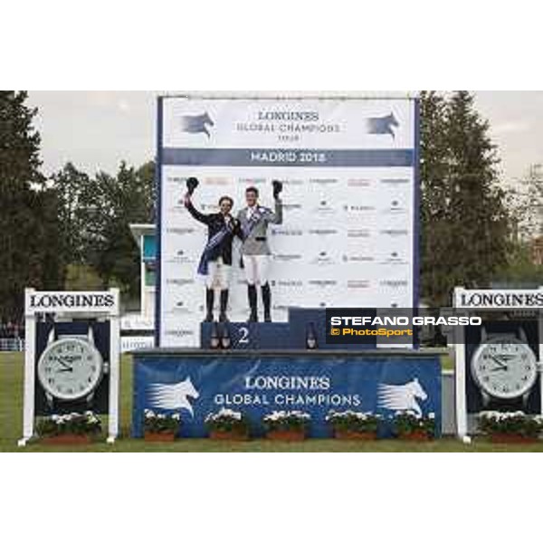 LGCT of Madrid - Prize giving -The podium: 1st Ben Maher (GBR), 2nd Eduardo Alvarez Aznar (ESP) and Nicola Philippaerts. - 5 May 2018 - ph.Stefano Grasso/LGCT