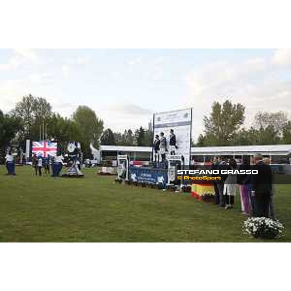 LGCT of Madrid - Prize giving -The podium: 1st Ben Maher (GBR), 2nd Eduardo Alvarez Aznar (ESP) and Nicola Philippaerts. - 5 May 2018 - ph.Stefano Grasso/LGCT