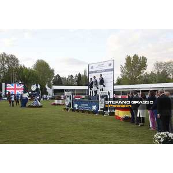 LGCT of Madrid - Prize giving -The podium: 1st Ben Maher (GBR), 2nd Eduardo Alvarez Aznar (ESP) and Nicola Philippaerts. - 5 May 2018 - ph.Stefano Grasso/LGCT