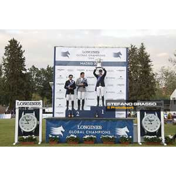 LGCT of Madrid - Prize giving -The podium: 1st Ben Maher (GBR), 2nd Eduardo Alvarez Aznar (ESP) and Nicola Philippaerts. - 5 May 2018 - ph.Stefano Grasso/LGCT