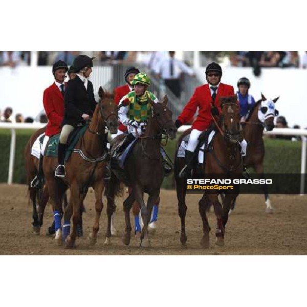 Tadhg O\'Shea comes back in triumph on Mizzna after winning the Dubai KAhayla Classi Dubai, Nad El Sheba racetrack, 29th march 2008 ph. Stefano Grasso