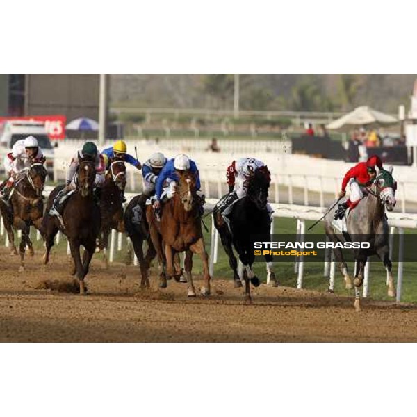 edgard Prado on Diamond Stripes leadas and wins the Godolphin Mile Dubai, Nad El Sheba racetrack, 29th march 2008 ph. Stefano Grasso
