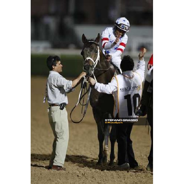 edgard Prado comes back in triumph on Benny the Bull after winning the Dubai Golden Shaheen Dubai, Nad El Sheba racetrack, 29th march 2008 ph. Stefano Grasso