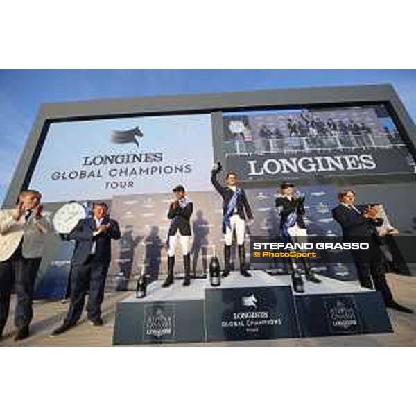 LGCT of St Tropez - Grand Prix - Prize giving ceremony - The podium: 1st Ben Maher (GBR), 2nd Carlos Enrique Lopez Lizarazo (COL), 3rd Edwina Tops-Alexander (AUS) - St Tropez, - 2 June 2018 - ph.Stefano Grasso/LGCT
