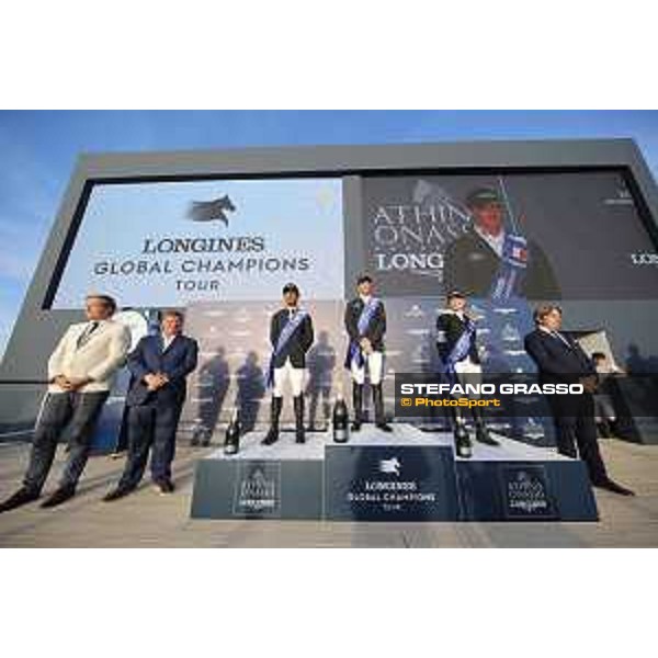 LGCT of St Tropez - Grand Prix - Prize giving ceremony - The podium: 1st Ben Maher (GBR), 2nd Carlos Enrique Lopez Lizarazo (COL), 3rd Edwina Tops-Alexander (AUS) - St Tropez, - 2 June 2018 - ph.Stefano Grasso/LGCT