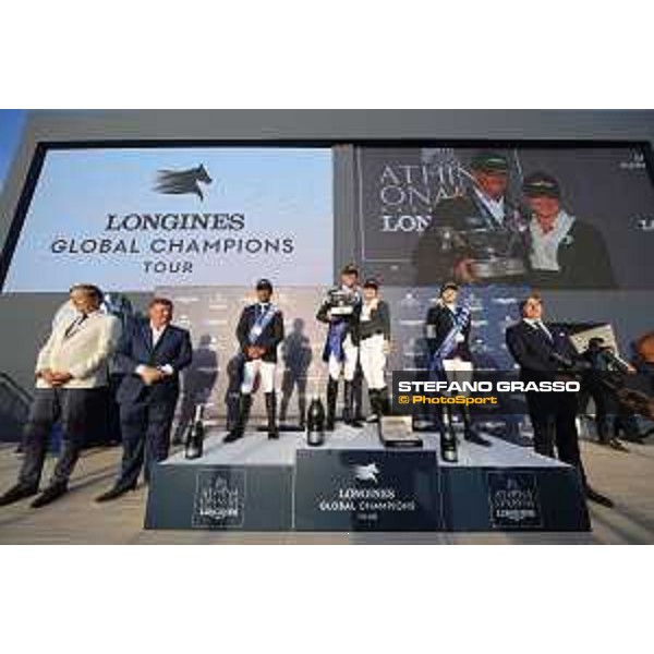 LGCT of St Tropez - Grand Prix - Prize giving ceremony - The podium: 1st Ben Maher (GBR), 2nd Carlos Enrique Lopez Lizarazo (COL), 3rd Edwina Tops-Alexander (AUS) - St Tropez, - 2 June 2018 - ph.Stefano Grasso/LGCT