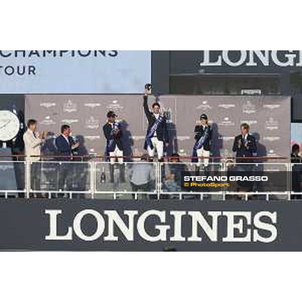 LGCT of St Tropez - Grand Prix - Prize giving ceremony - The podium: 1st Ben Maher (GBR), 2nd Carlos Enrique Lopez Lizarazo (COL), 3rd Edwina Tops-Alexander (AUS) - St Tropez, - 2 June 2018 - ph.Mario Grassia/LGCT