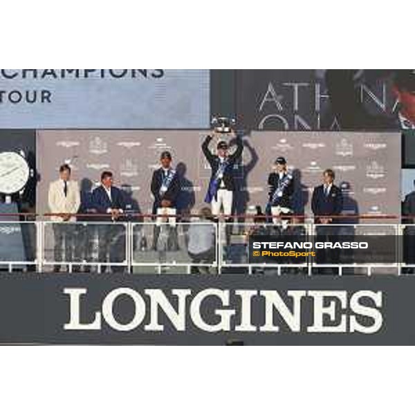 LGCT of St Tropez - Grand Prix - Prize giving ceremony - The podium: 1st Ben Maher (GBR), 2nd Carlos Enrique Lopez Lizarazo (COL), 3rd Edwina Tops-Alexander (AUS) - St Tropez, - 2 June 2018 - ph.Mario Grassia/LGCT