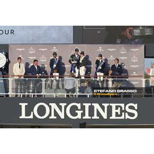 LGCT of St Tropez - Grand Prix - Prize giving ceremony - The podium: 1st Ben Maher (GBR), 2nd Carlos Enrique Lopez Lizarazo (COL), 3rd Edwina Tops-Alexander (AUS) - St Tropez, - 2 June 2018 - ph.Mario Grassia/LGCT