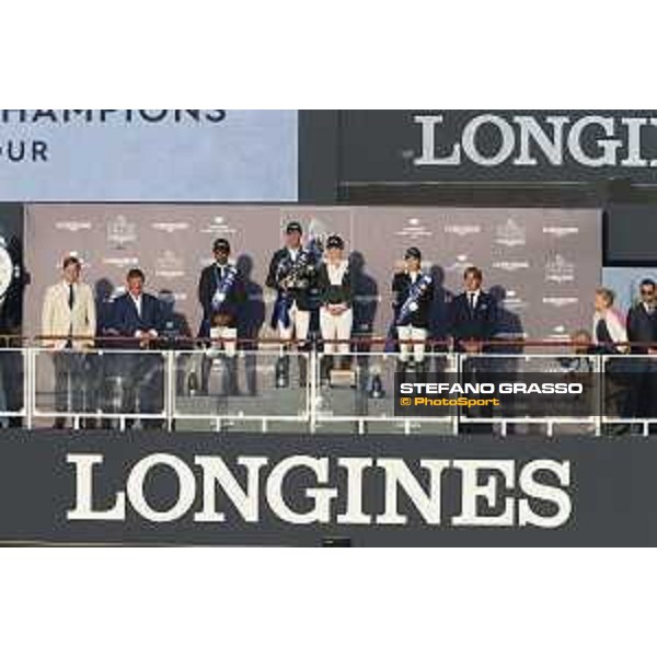 LGCT of St Tropez - Grand Prix - Prize giving ceremony - The podium: 1st Ben Maher (GBR), 2nd Carlos Enrique Lopez Lizarazo (COL), 3rd Edwina Tops-Alexander (AUS) - St Tropez, - 2 June 2018 - ph.Mario Grassia/LGCT