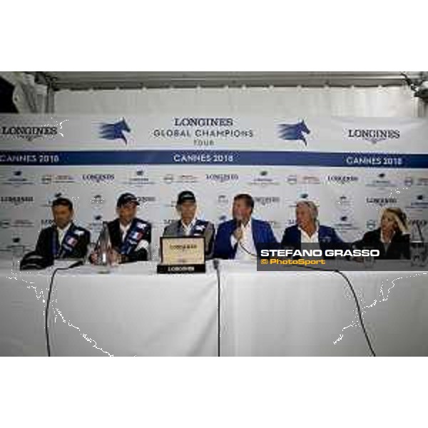 LGCT of Cannes - Press conference - Simon Delestre (FRA), Harrie Smolders (NED), Peder Fredricson (SWE), Jan Tops (President of LGCT and co-founder of GCL), Francois Bourey, Edwina Tops-Alexander (AUS) - Cannes, Stade des Hesperides - 9 June 2018 - ph.Stefano Grasso/LGCT
