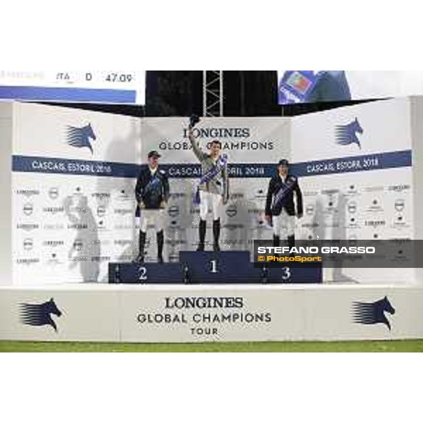 LGCT of Cascais-Estoril - Grand Prix - Prize giving ceremony - The podium: 1st Nicola Philippaerts (BEL), 2nd Gregory Wathelet (BEL) and 3rd Eduardo Alvarez Aznar (ESP). Ana Paula Pereira, Carlos Carreiras, Jan Tops (President of LGCT and co-founder of GCL), Duarte Guedes - Cascais-Estoril, Hipodromo Manuel Possolo, 16 June 2018 - ph.Stefano Grasso/LGCT