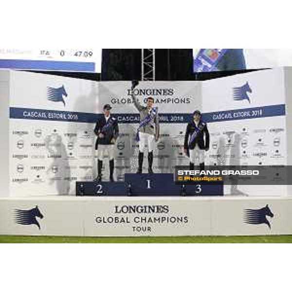 LGCT of Cascais-Estoril - Grand Prix - Prize giving ceremony - The podium: 1st Nicola Philippaerts (BEL), 2nd Gregory Wathelet (BEL) and 3rd Eduardo Alvarez Aznar (ESP). Ana Paula Pereira, Carlos Carreiras, Jan Tops (President of LGCT and co-founder of GCL), Duarte Guedes - Cascais-Estoril, Hipodromo Manuel Possolo, 16 June 2018 - ph.Stefano Grasso/LGCT