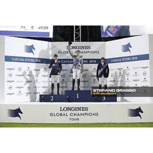 LGCT of Cascais-Estoril - Grand Prix - Prize giving ceremony - The podium: 1st Nicola Philippaerts (BEL), 2nd Gregory Wathelet (BEL) and 3rd Eduardo Alvarez Aznar (ESP). Ana Paula Pereira, Carlos Carreiras, Jan Tops (President of LGCT and co-founder of GCL), Duarte Guedes - Cascais-Estoril, Hipodromo Manuel Possolo, 16 June 2018 - ph.Stefano Grasso/LGCT