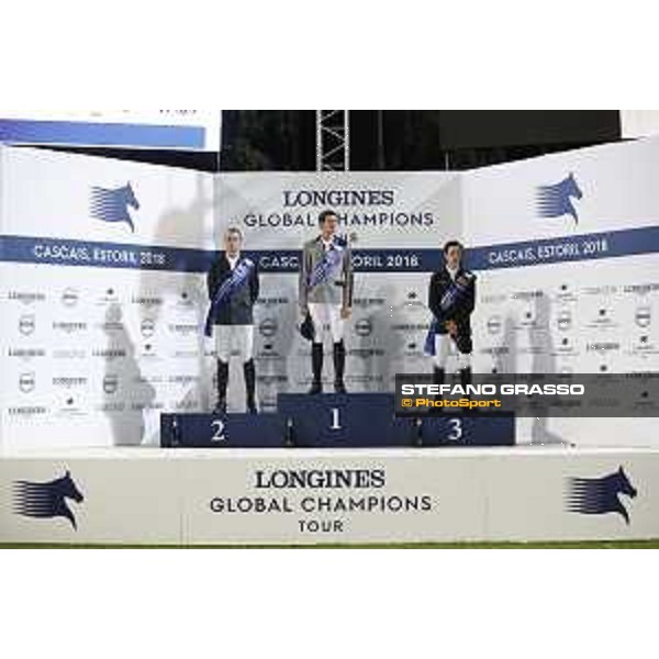 LGCT of Cascais-Estoril - Grand Prix - Prize giving ceremony - The podium: 1st Nicola Philippaerts (BEL), 2nd Gregory Wathelet (BEL) and 3rd Eduardo Alvarez Aznar (ESP). Ana Paula Pereira, Carlos Carreiras, Jan Tops (President of LGCT and co-founder of GCL), Duarte Guedes - Cascais-Estoril, Hipodromo Manuel Possolo, 16 June 2018 - ph.Stefano Grasso/LGCT