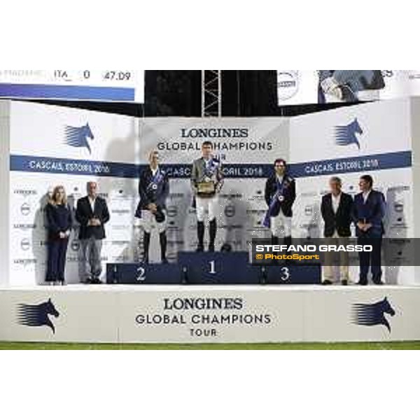 LGCT of Cascais-Estoril - Grand Prix - Prize giving ceremony - The podium: 1st Nicola Philippaerts (BEL), 2nd Gregory Wathelet (BEL) and 3rd Eduardo Alvarez Aznar (ESP). Ana Paula Pereira, Carlos Carreiras, Jan Tops (President of LGCT and co-founder of GCL), Duarte Guedes - Cascais-Estoril, Hipodromo Manuel Possolo, 16 June 2018 - ph.Stefano Grasso/LGCT