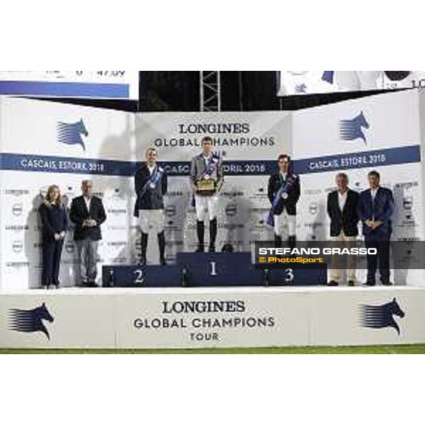 LGCT of Cascais-Estoril - Grand Prix - Prize giving ceremony - The podium: 1st Nicola Philippaerts (BEL), 2nd Gregory Wathelet (BEL) and 3rd Eduardo Alvarez Aznar (ESP). Ana Paula Pereira, Carlos Carreiras, Jan Tops (President of LGCT and co-founder of GCL), Duarte Guedes - Cascais-Estoril, Hipodromo Manuel Possolo, 16 June 2018 - ph.Stefano Grasso/LGCT