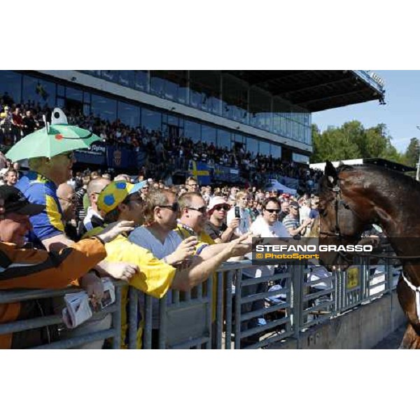Varenne and Giampaolo Minnucci parades in front of the racegoers at Solvalla Solvalla, 25th may 2008 ph. Stefano Grasso