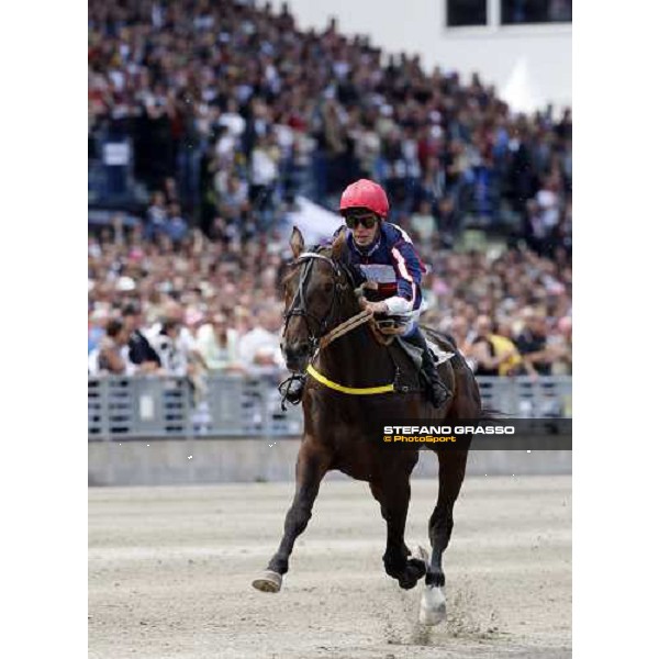 Philippe Masschaele on Hot Tub wins the MontŽeliten Solvalla, 25th may 2008 ph. Stefano Grasso