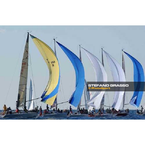 \'Mumm 30 fleet approaching the buoy at Primo Cup 2003 Montecarlo february 1 2003-ph.Stefano Grasso\' 