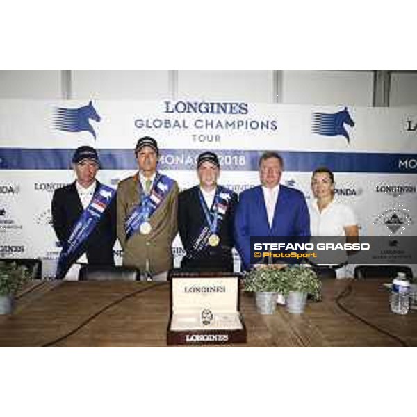 LGCT of Monaco - Press conference - Denis Lynch (IRL), Alberto Zorzi (ITA), Shane Breen (IRL), Jan Tops (President of LGCT and co-founder of GCL), Edwina Tops-Alexander (AUS) - Monaco, Port Hercule, 30 June 2018 - ph.Stefano Grasso/LGCT