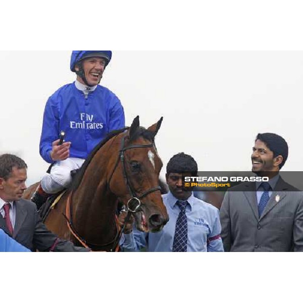a smiling Frankie Dettori on Emirates Skyline with trainer Saeed Bin Suroor after winning the Totesport BetXtra Rose Epsom, 6th june 2008 ph. Stefano Grasso