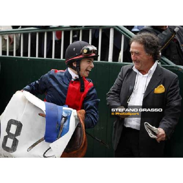 Riccardo Menichetti congratulates with Umberto Rispoli after winning with Polar Wind the Premio Bersaglio Milan San Siro, 15th june 2008 ph. Stefano Grasso