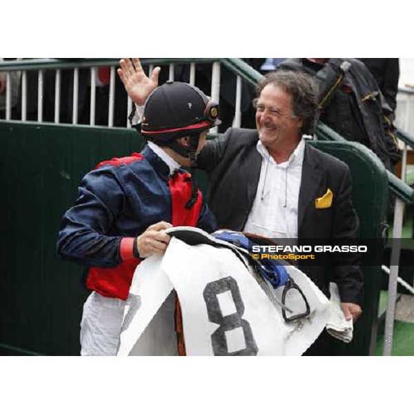 Riccardo Menichetti congratulates with Umberto Rispoli after winning with Polar Wind the Premio Bersaglio Milan San Siro, 15th june 2008 ph. Stefano Grasso