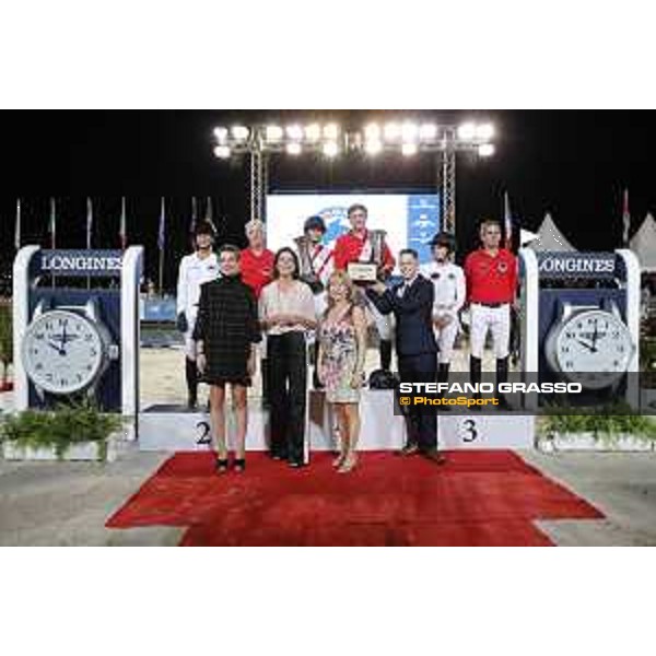 GCL of Monaco - Pro Am Cup - the podium: 1st team FEPM, 2nd Team Equitheme, 3rd Team Monaco Aces. Samuel Guelat, Princess Caroline of Hanover, Charlotte casiraghi - Monaco, Port Hercule, 29 June 2018 - ph.Stefano Grasso/GCL