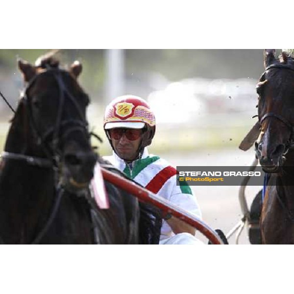 Francesco Pettinari with Arkaj As during the first turn of the Slovenian leg of Mediterranean Trotting Championship Ljubljana, 6th july 2008 ph. Stefano Grasso