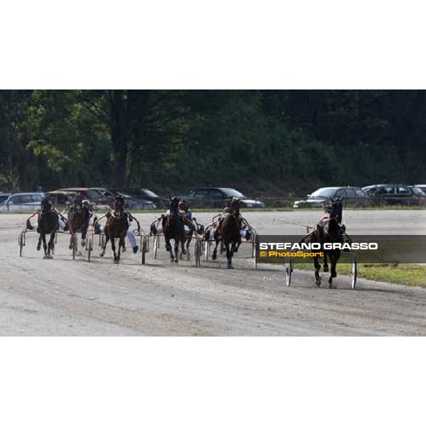 on the last straight Khavizov Dinar with Angel Sirrius leads the group and goes to win the Sovenian leg of Mediterranean Trotting Championship Ljubljana, 6th july 2008 ph. Stefano Grasso
