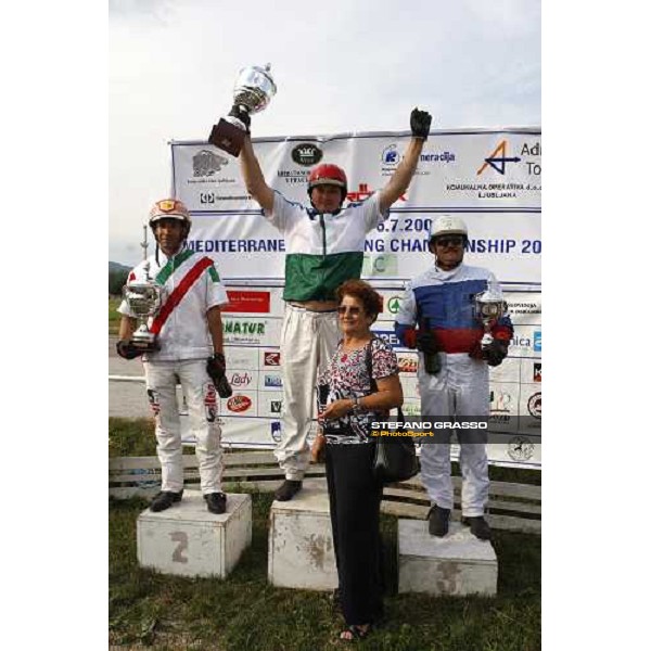 the giving prize of the slovenian leg of Mediterranean Trotting Championship won by Khavizov Dinar with Angel Sirrius followed by Francesco Pettinari and Franc Lovrencic Ljubljana, 6th july 2008 ph. Stefano Grasso