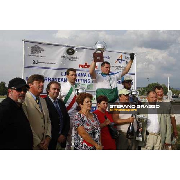 the giving prize of the slovenian leg of Mediterranean Trotting Championship won by Khavizov Dinar with Angel Sirrius followed by Francesco Pettinari and Franc Lovrencic Ljubljana, 6th july 2008 ph. Stefano Grasso