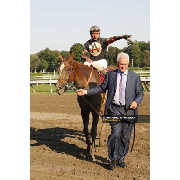 Frank Stronach with Rafael Bejarano on Ginger Punch enters the winner circle after winning the 61st running of the Personal Ensign Saratoga (NY), 22nd august 2008 ph. Stefano Grasso
