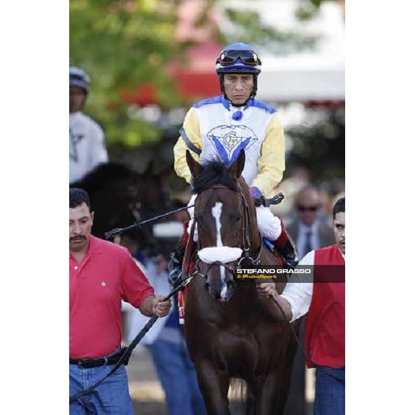 Edgar Prado on Tale of Ekati enters the track before the start of the 139th running of the Travers presented by Shadwell Farm Saratoga, 23rd august 2008 ph. Stefano Grasso