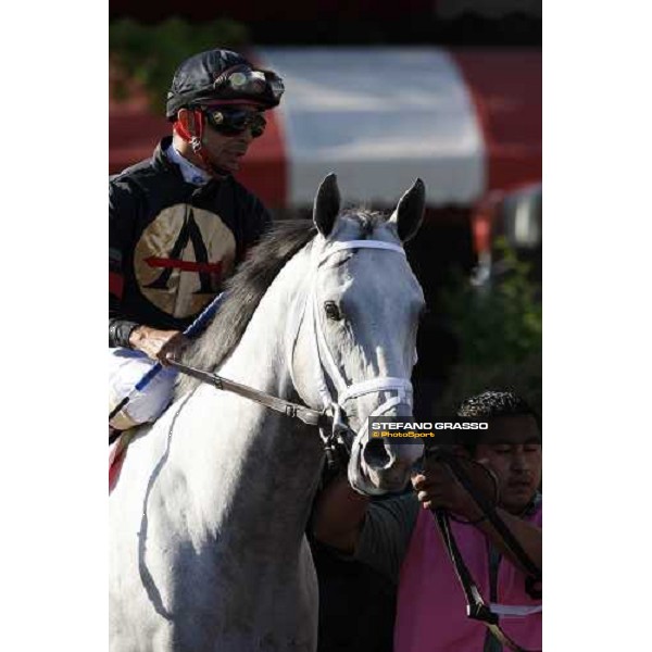 Eibar Coa on Harlem Rocker enters the track before the start of the 139th running of the Travers presented by Shadwell Farm Saratoga, 23rd august 2008 ph. Stefano Grasso
