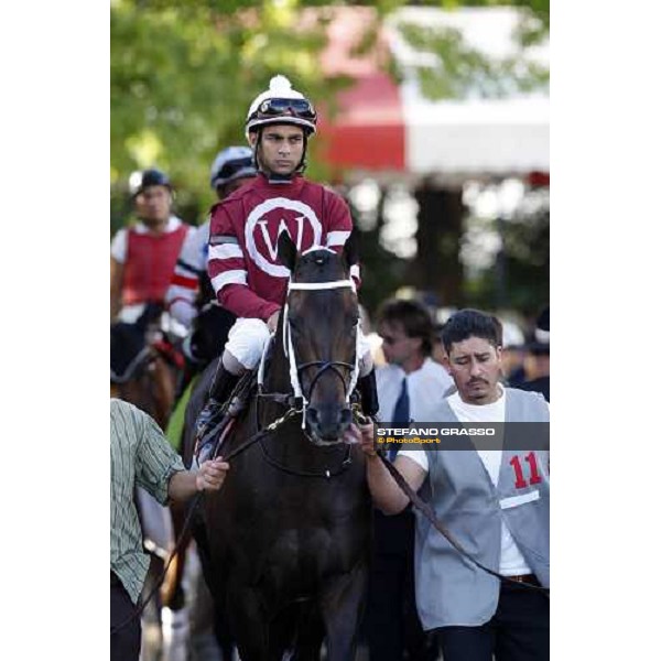 Shaun Bridgmohan on Pyro enters the track before the start of the 139th running of the Travers presented by Shadwell Farm Saratoga, 23rd august 2008 ph. Stefano Grasso