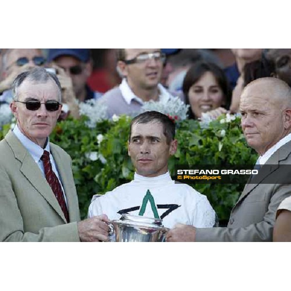 Garrett Gomez poses with trainer Eoin G. Harty and owner of the WinStar Farm after winning the 139th running of the Travers presented by Shadwell Farm Saratoga, 23rd august 2008 ph. Stefano Grasso