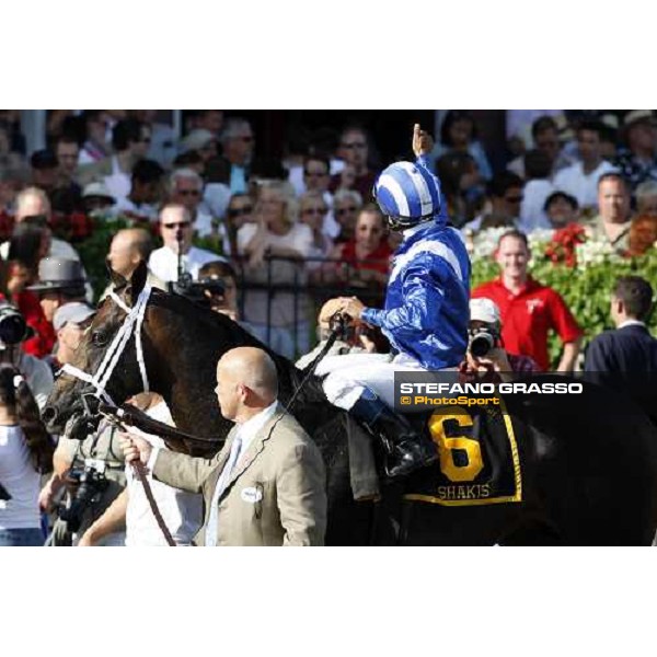 Alan Garcia exulting on Skakis after winning the 50th running of The Bernard Baruch Saratoga, 23rd august 2008 ph. Stefano Grasso
