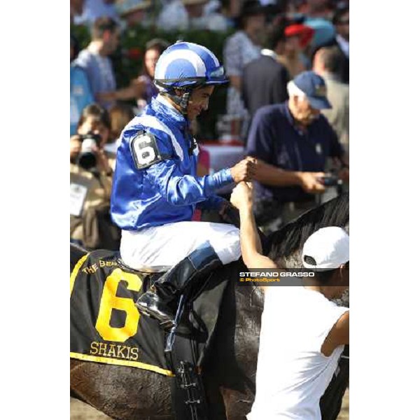 Alan Garcia exulting on Skakis after winning the 50th running of The Bernard Baruch Saratoga, 23rd august 2008 ph. Stefano Grasso