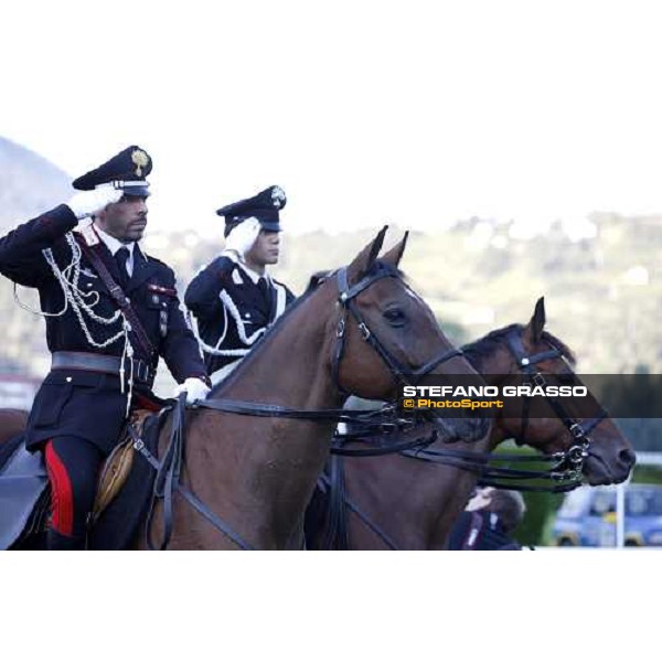 Carabinieri a cavallo during the giving prize of the 69¡ Gran Premio Merano Forst Merano, 28th sep. 2008 ph. Stefano Grasso