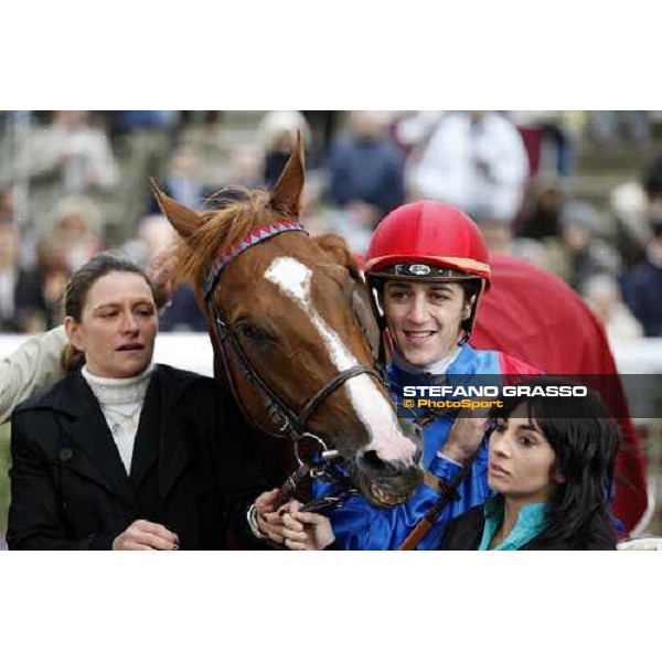 Christophe Soumillon with Paco Boy\'s connection after winning the Total Prix de la Foret Paris Longchamp, 4th oct. 2008 ph. Stefano Grasso