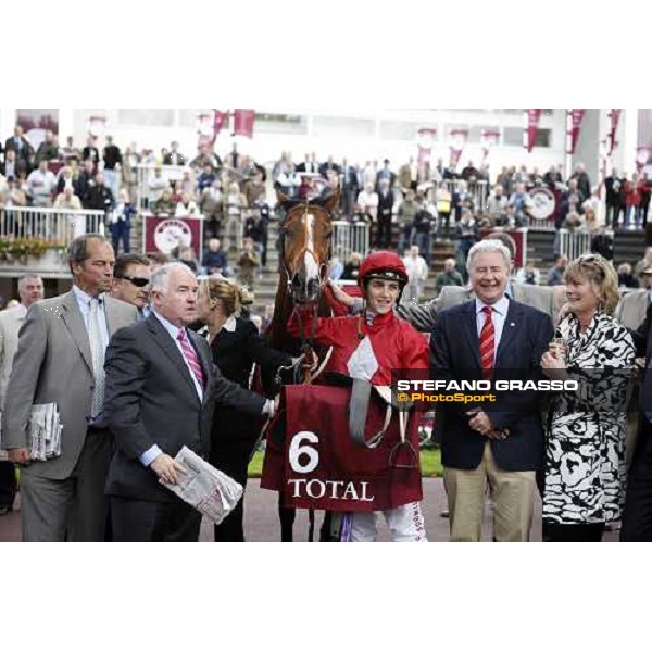 Christophe Soumillon with Paco Boy\'s connection during the prize giving of Total Prix de la Foret Paris Longchamp, 4th oct. 2008 ph. Stefano Grasso