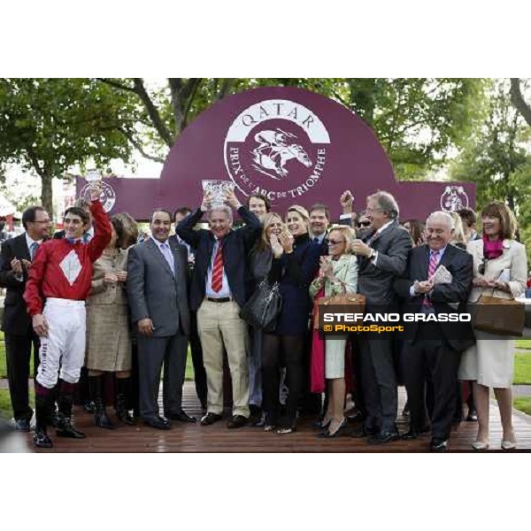 Christophe Soumillon with Paco Boy\'s connection during the prize giving of Total Prix de la Foret Paris Longchamp, 4th oct. 2008 ph. Stefano Grasso