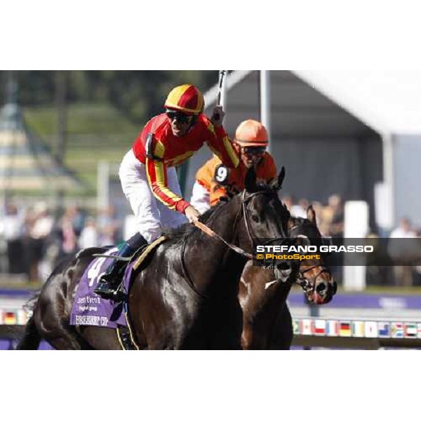 Garrett Gomez on Midnight Lute celebrates after winning the Breeders\' Cup Turf at Santa Anita Los Angeles- Santa Anita, 25th oct. 2008 ph. Stefano Grasso
